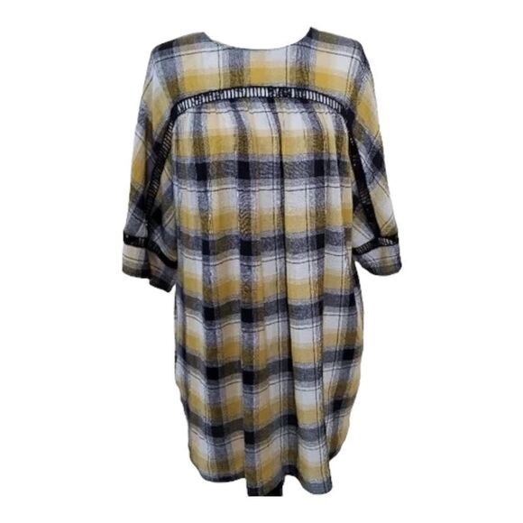 MAEVE | ANTHROPOLOGIE Yellow Black Plaid Tunic Shirt Mini Dress | Small - Picture 2 of 7
